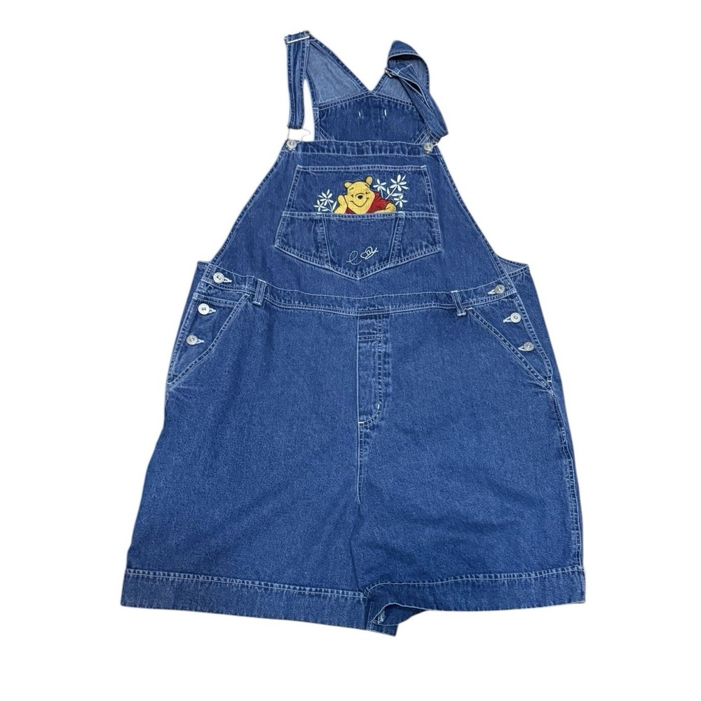 VINTAGE DISNEY WINNIE THE POOH WOMENS SZ 22 W DENIM BIB SHORTS OVERALLS Y2K